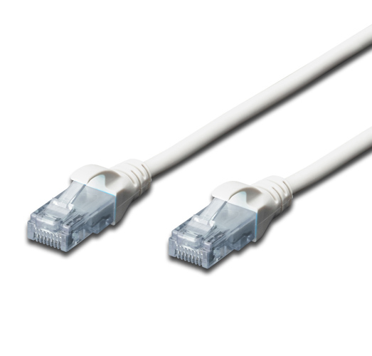 White 7m Cat.6 UTP LSZH patch cable featuring transparent connectors on both ends, designed for reliable network connections.