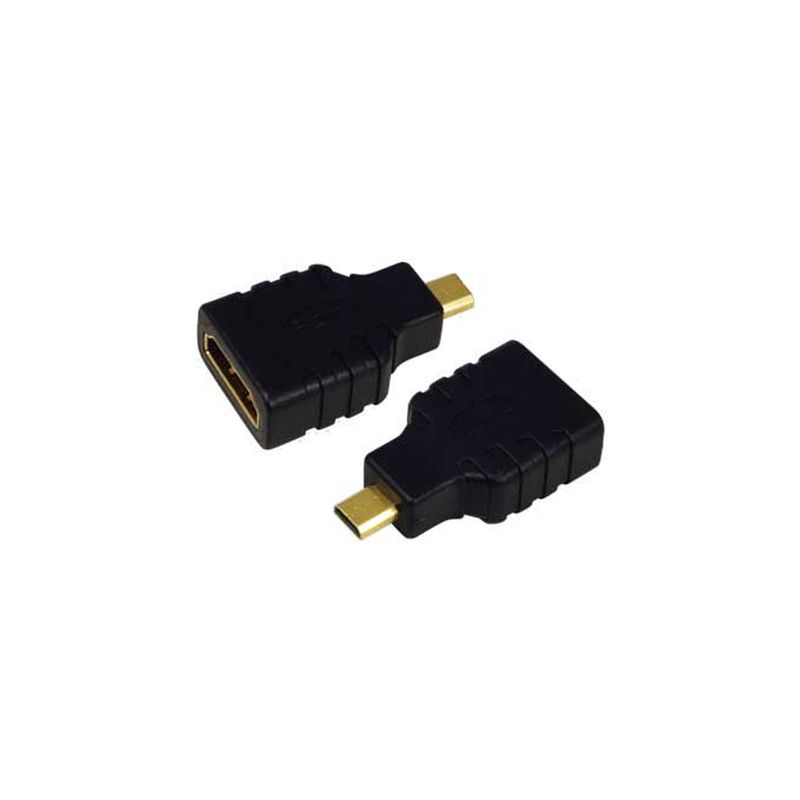 Black FDL micro HDMI D plug to HDMI A socket adapter with gold-plated connectors, featuring a compact design for easy connectivity.
