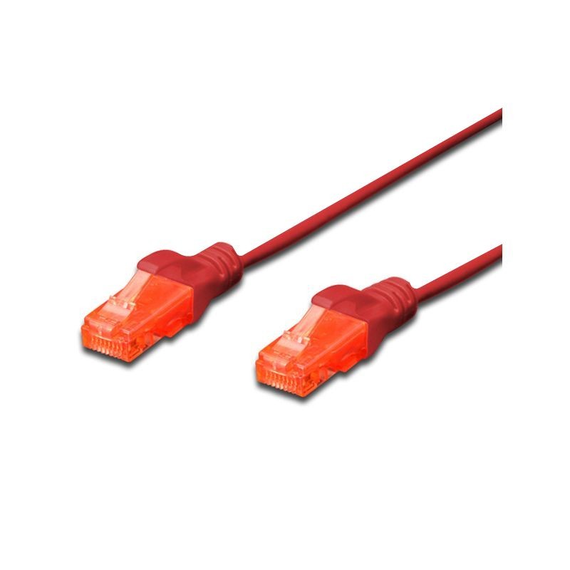 Red 0.5m Cat. 6 UTP LSZH patch cable featuring snagproof connectors, designed for reliable network connections with a slim profile.