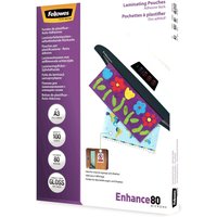 Fellowes 5302302 lamination film A3, 100 sheets, glossy finish, purple and white packaging with floral design.