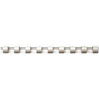 White plastic binding comb with evenly spaced loops for folder binding.