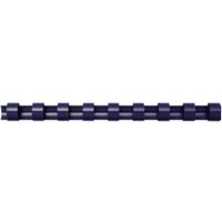 Navy blue Fellowes folder binding accessory with cylindrical spine and evenly spaced ridges.