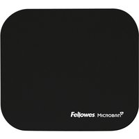 Black Fellowes 5933907 mouse pad with rounded corners and white logo in the corner.
