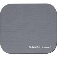Silver Fellowes mouse pad with rounded corners and Microban logo in the corner.