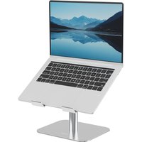Silver Fellowes Alumia laptop riser stand with adjustable height, sleek design, holds laptops up to 15 inches.
