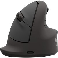 Ergonomic black vertical mouse with thumb rest, scroll wheel, and USB-C port, designed for right-handed use.