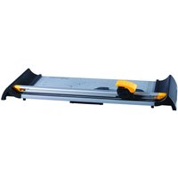 Fellowes Electron A3 paper cutter with black base, silver cutting surface, and yellow sliding blade handle.
