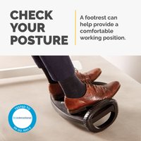 Black Fellowes ergonomic foot rest with textured surface and adjustable height for under desk use.
