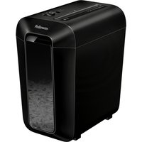 Black Fellowes LX65 paper shredder with cross-cut feature, 10-sheet capacity, and transparent front panel.