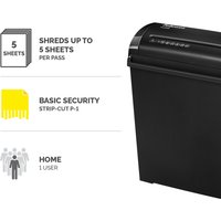 Black and grey Fellowes Powershred P-25S strip-cut shredder, 22 cm width, compact design.