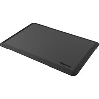 Black Fellowes Sit-Stand Floor Mat with beveled edges and textured surface for ergonomic support.