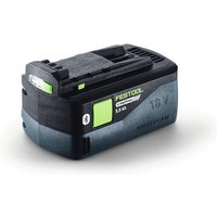 Festool BP18 18v Li-ion Bluetooth battery, black with green accents, 5ah capacity, compact rectangular design.