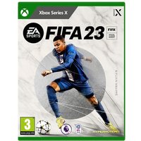 FIFA 23 Xbox Series X|S game case with player in blue kit on marble background, green border, and Xbox logo.
