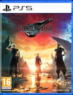 Final Fantasy VII Rebirth for PS5 features a vibrant cover with characters against a dramatic sunset backdrop, showcasing the game's title and Square Enix branding.