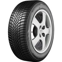 Firestone Multiseason 2 tire, 225/55 R18 size, black tread with V-shaped grooves, mounted on a silver alloy wheel.