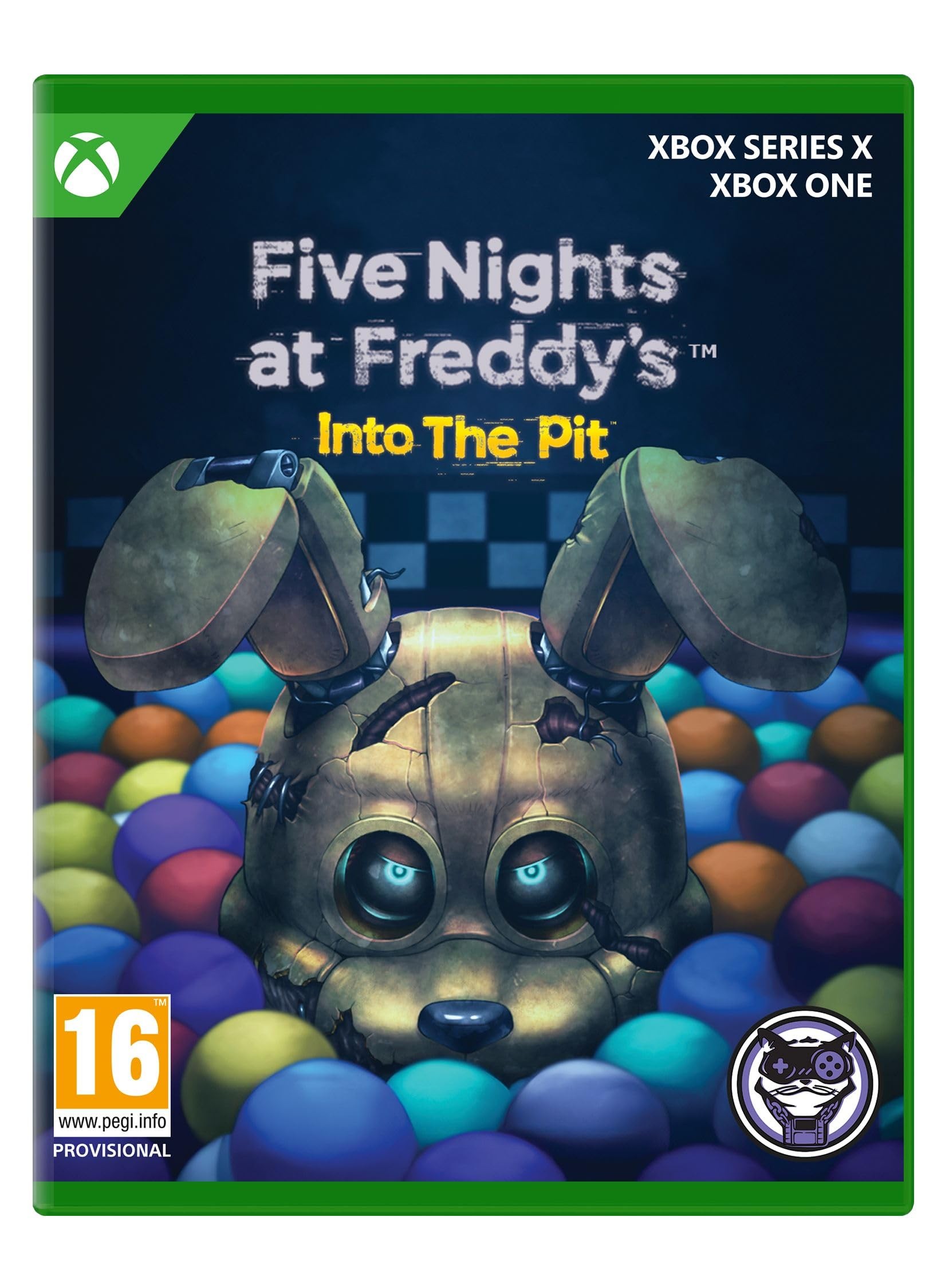 Cover art features a metallic, distressed bear head with raised ears, set against a colorful ball pit background, with the title "Five Nights at Freddy's: Into the Pit" prominently displayed.