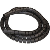 Black spiral cable wrap, 25 mm diameter, flexible plastic with segmented design for organizing wires.