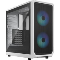 White Fractal Design Focus 2 PC case with transparent side panel and dual front RGB fans