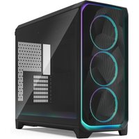 Black Fractal Design Meshify 3 XL case with RGB lighting, mesh front panel, and tempered glass side.