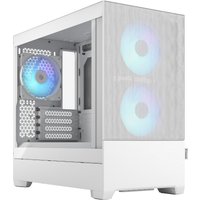 White Fractal Design Pop Mini Air Mini Tower Case with mesh front panel and two RGB fans visible through side window.