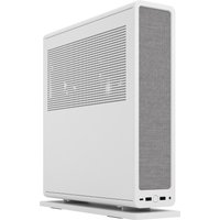 White Fractal Design Ridge SFF case with mesh front panel, side ventilation, and dual USB ports at the bottom.