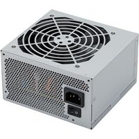 Silver FSP 500W ATX power supply unit with large cooling fan and perforated metal casing.