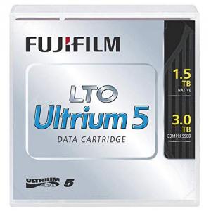 Fujifilm LTO Ultrium 5 data tape cartridge in a clear plastic case, labeled with "LTO Ultrium 5," featuring a silver and blue design, capacity of 1.5 TB native and 3.0 TB compressed.