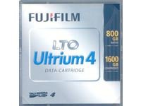 Fujifilm Ultrium 4 data tape cartridge with a silver and blue design, labeled with 800 GB and 1600 GB capacity, featuring a clear plastic case and prominent branding.