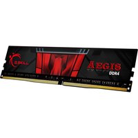 G.Skill Aegis DDR4 memory module, black with red accents, 8 GB capacity, gold connector pins, sleek design.