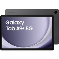 Samsung Galaxy Tab A9+ 11" 5G, graphite color, slim design, rear camera, and large display with "Galaxy Tab A9+ 5G" text.