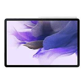 Samsung Galaxy Tab S7 FE in Mystic Silver, featuring a sleek 12.4-inch display with vibrant colors, slim design, and a stylus attached to the top.