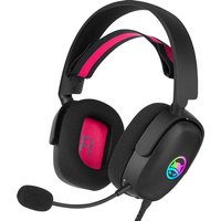 Black GAMIAC HS71 gaming headset with pink accents, USB Type-C, adjustable headband, and attached microphone.