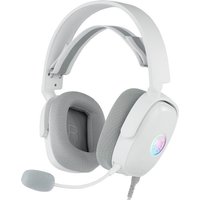 White GAMIAC HS71 gaming headset with headband, USB Type-C, padded ear cups, and adjustable microphone.