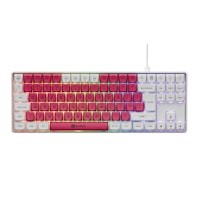 GAMIAC TKL90G 75% USB RGB mechanical gaming keyboard featuring a white and red color scheme, Kailh Red switches, and customizable RGB lighting.