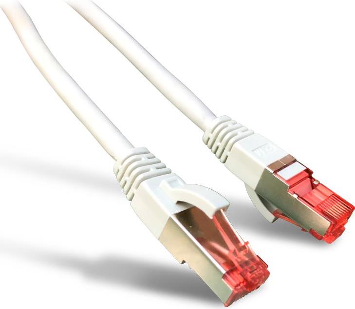 Grey 7-meter Cat6 S/FTP networking cable with clear plastic connectors featuring red clips on both ends.