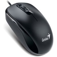 Black Genius DX-110 ambidextrous optical mouse with scroll wheel, PS/2 connection, and 1000 DPI sensitivity.
