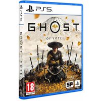 PS5 game "Ghost of Yotei" in blue case, featuring samurai with swords and mountain backdrop, autumn leaves falling.