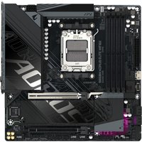 GIGABYTE B850M AORUS ELITE motherboard, black with silver accents, visible CPU socket, RAM slots, and PCIe slots.