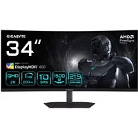 Curved GIGABYTE 34" gaming monitor, black, 3440x1440 resolution, 1500R curve, 200Hz, AMD FreeSync, DisplayHDR 400.