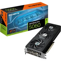 GIGABYTE RTX 5060 EAGLE MAX OC graphics card, black with three cooling fans, 3 DisplayPorts, 1 HDMI port.