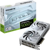 GIGABYTE RTX 5060 Ti EAGLE OC ICE 16G Graphics Card, silver with dual fans, displayed with branded box.