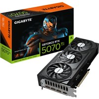 Black Gigabyte RTX 5070 Ti graphics card with triple fans, PCI-E 5.0, 3 DisplayPorts, 1 HDMI, 16GB GDDR6.