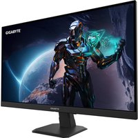 GIGABYTE GS27U 27" UHD gaming monitor with slim bezels, black stand, and vibrant sci-fi graphic on screen