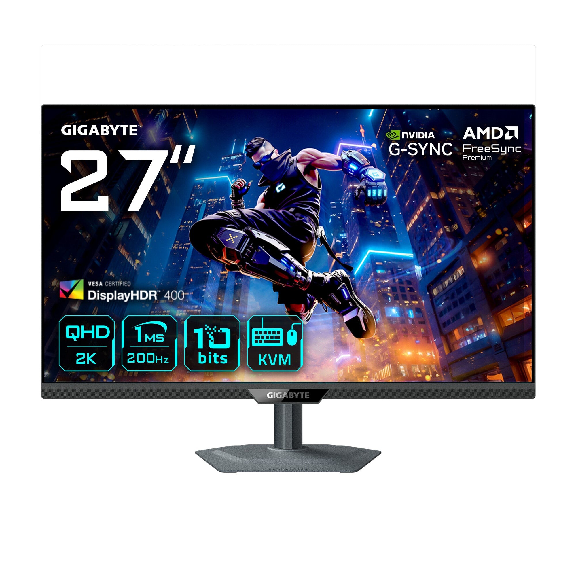 GIGABYTE M27Q2 QD 27-inch QHD gaming monitor featuring a sleek design, vibrant colors, 2560 x 1440 resolution, 200Hz refresh rate, and FreeSync Premium support.