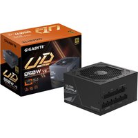 Black Gigabyte UD850GM PG5 V2 power supply, fully modular, 120mm fan, with orange and black packaging.