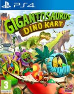 Colorful game cover featuring cartoon dinosaurs racing in karts, lush greenery, and vibrant landscapes, with the title "Gigantosaurus: Dino Kart" prominently displayed at the top.