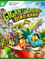 Gigantosaurus: Dino Kart for Xbox Series X features vibrant green and yellow packaging, showcasing cartoon dinosaurs racing with colorful karts against a jungle backdrop.