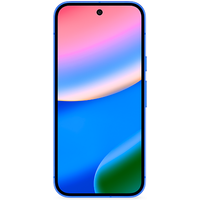 Google Pixel 10 smartphone in indigo with edge-to-edge display and centered front camera.