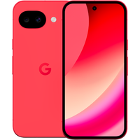 Berry-colored Google Pixel 10a smartphone with dual rear cameras and edge-to-edge display.