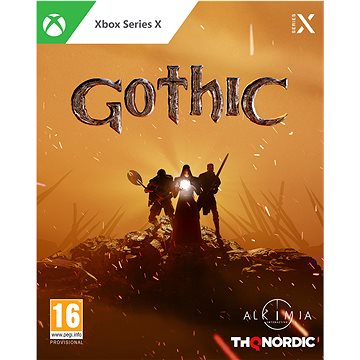 Gothic 1 Remake for Xbox Series X features a dramatic orange and black cover with silhouetted characters against a fiery background, showcasing the game's fantasy theme.